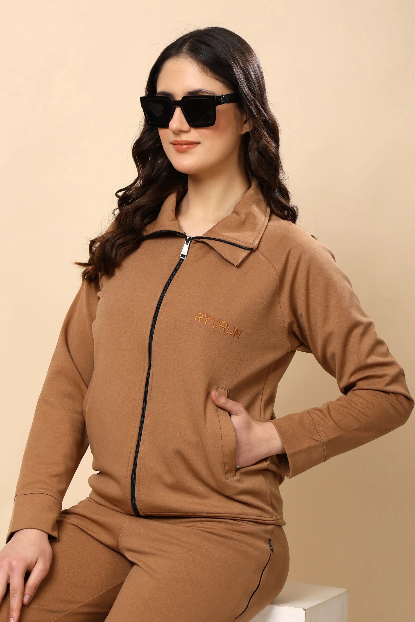 Women’s Signature Earthy Brown Zip-Up Jacket | Everyday Wear