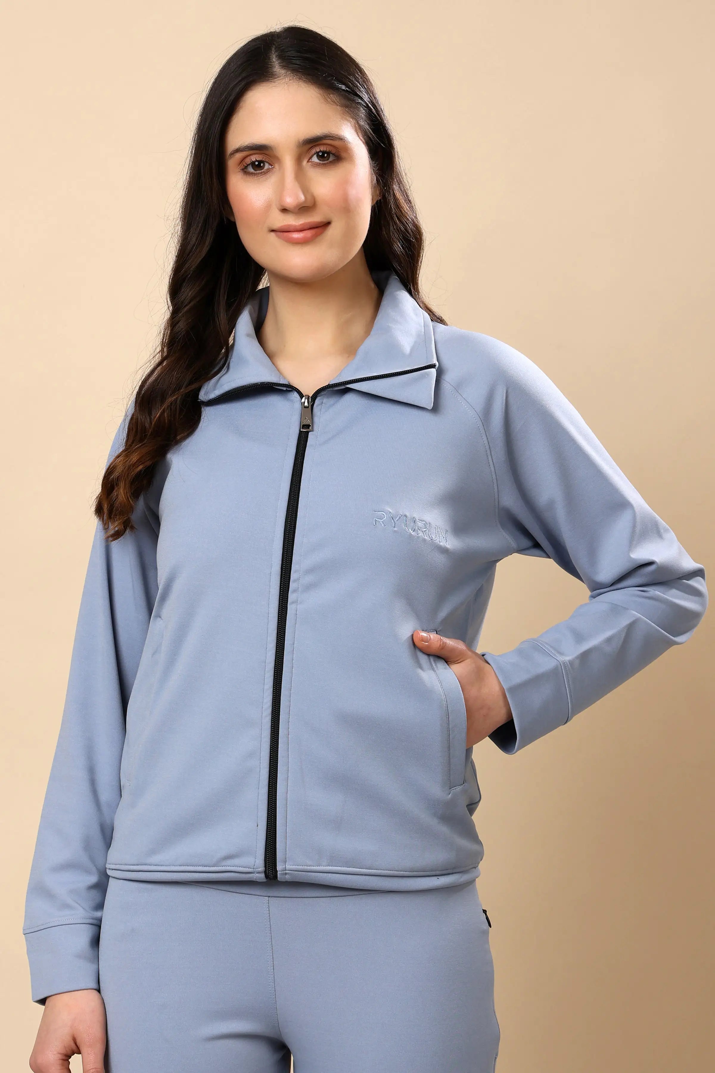 Women’s Signature Steel Blue Zip-Up Jacket | Everyday Wear