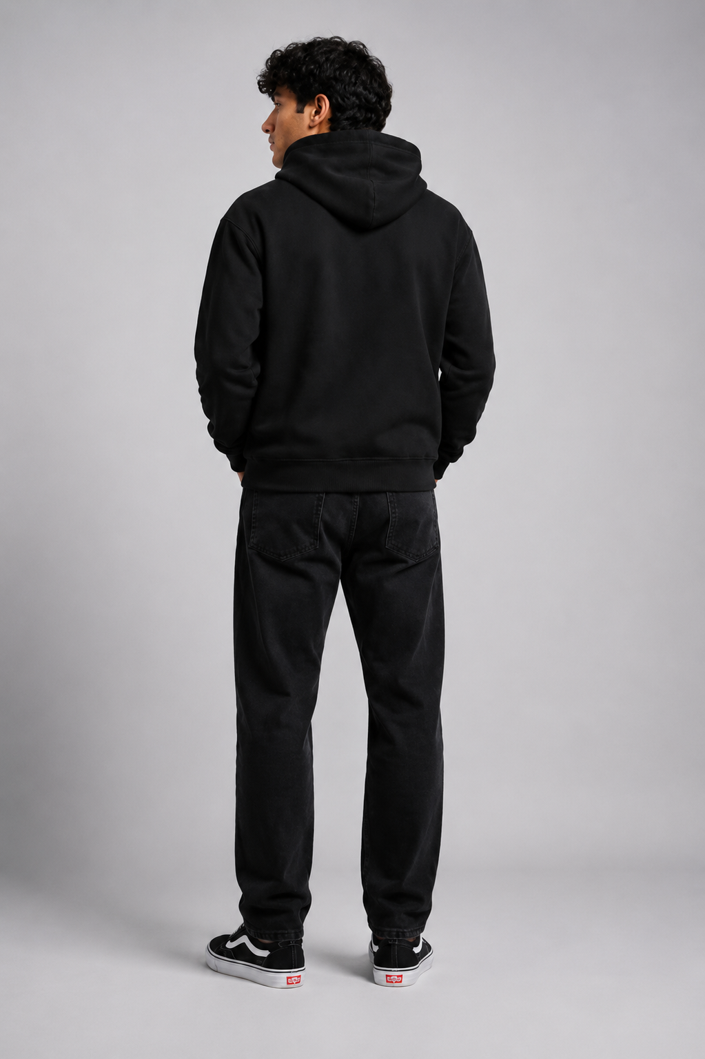 Men Solid Black Hoodie