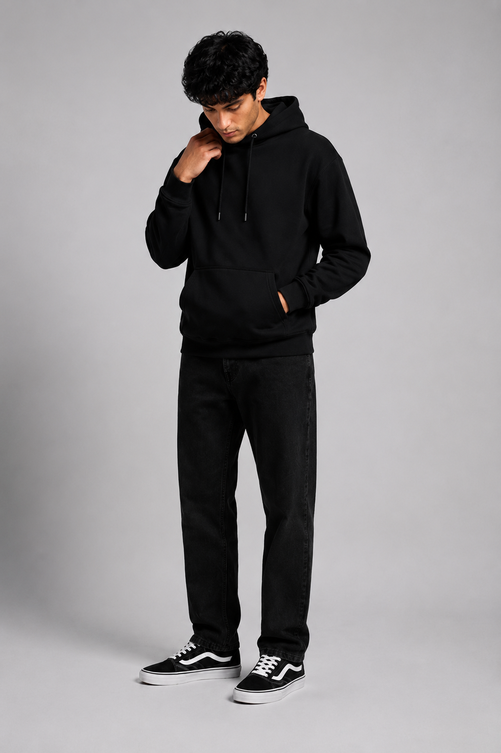 Men Solid Black Hoodie