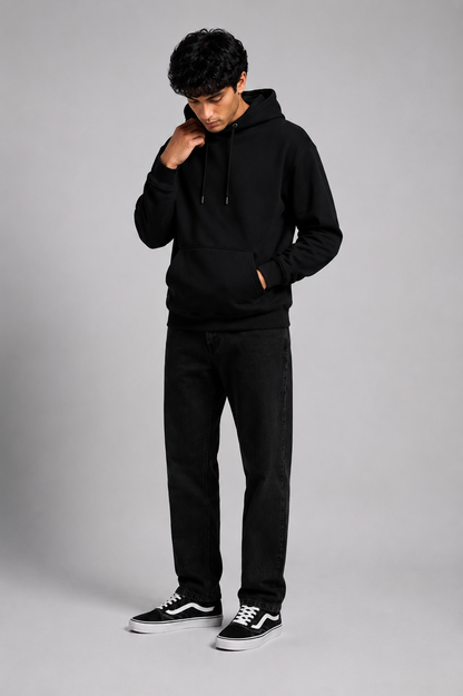 Men Solid Black Hoodie
