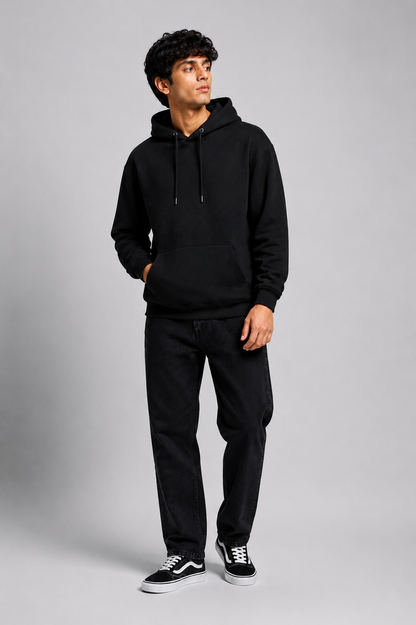 Men Solid Black Hoodie