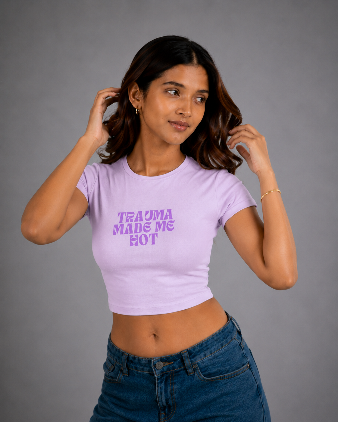 Women Lavender Baby Tee | Trauma Made Me Hot