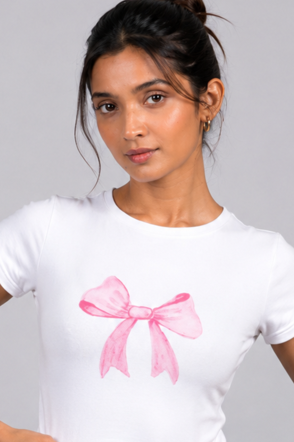 Women White Baby Tee | Bow