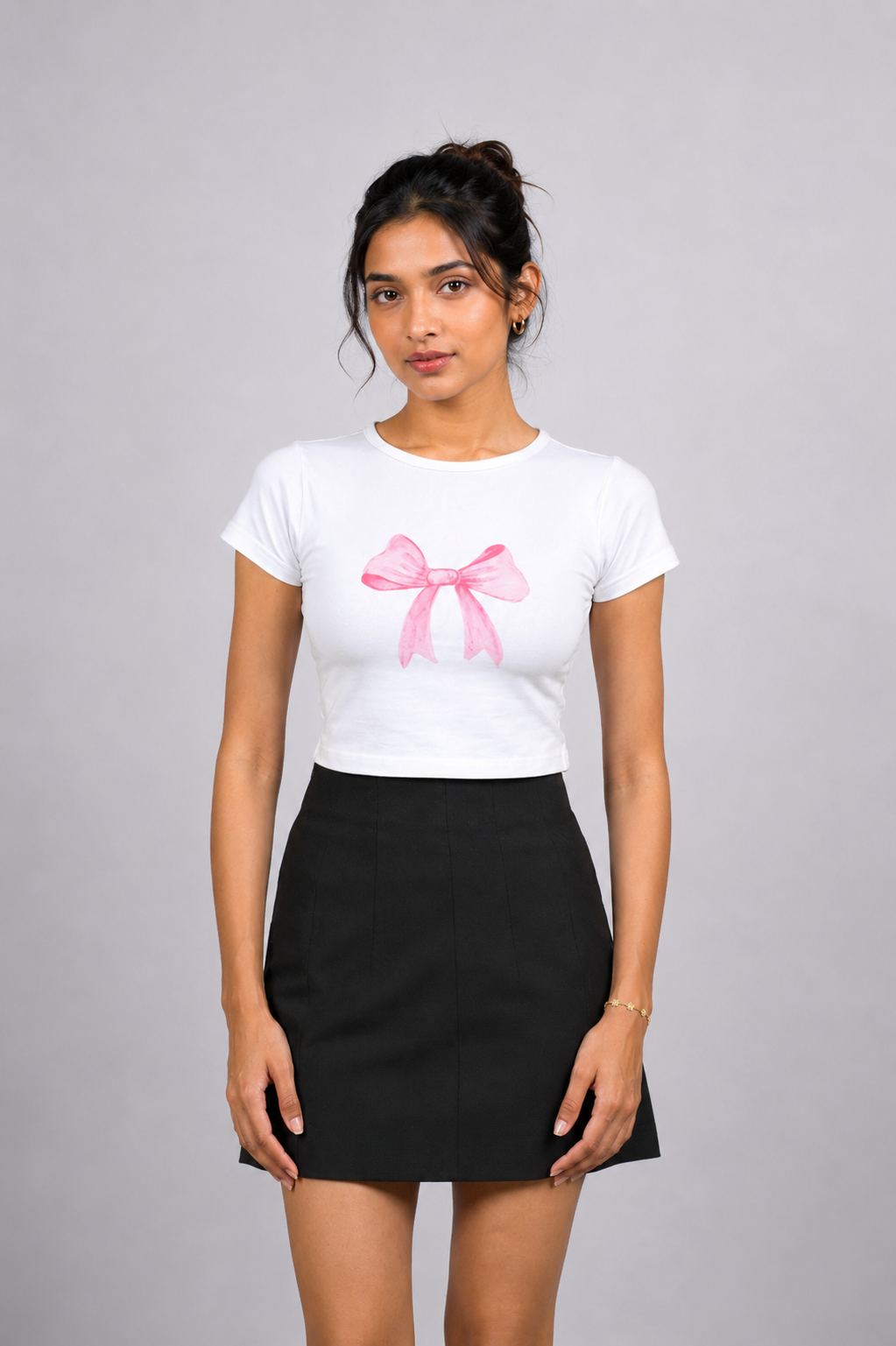 Women White Baby Tee | Bow