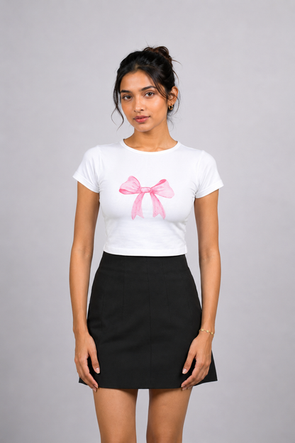 Women White Baby Tee | Bow