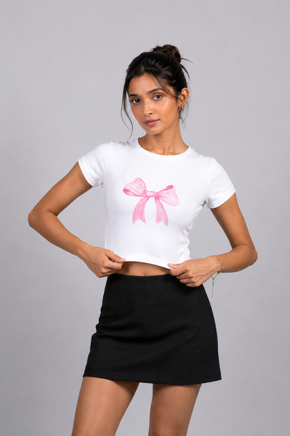 Women White Baby Tee | Bow