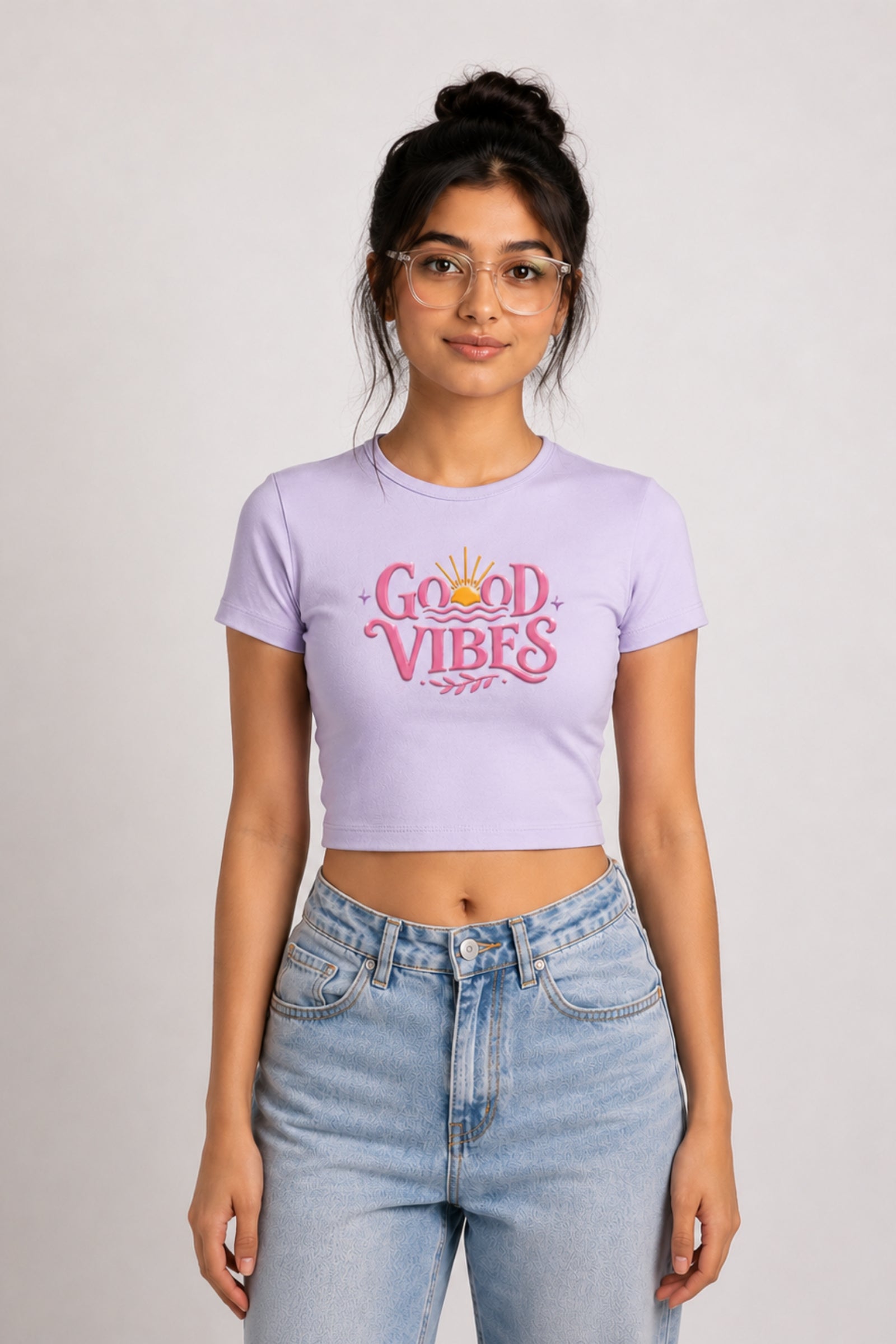 Women Lavender Baby Tee | Good Vibes