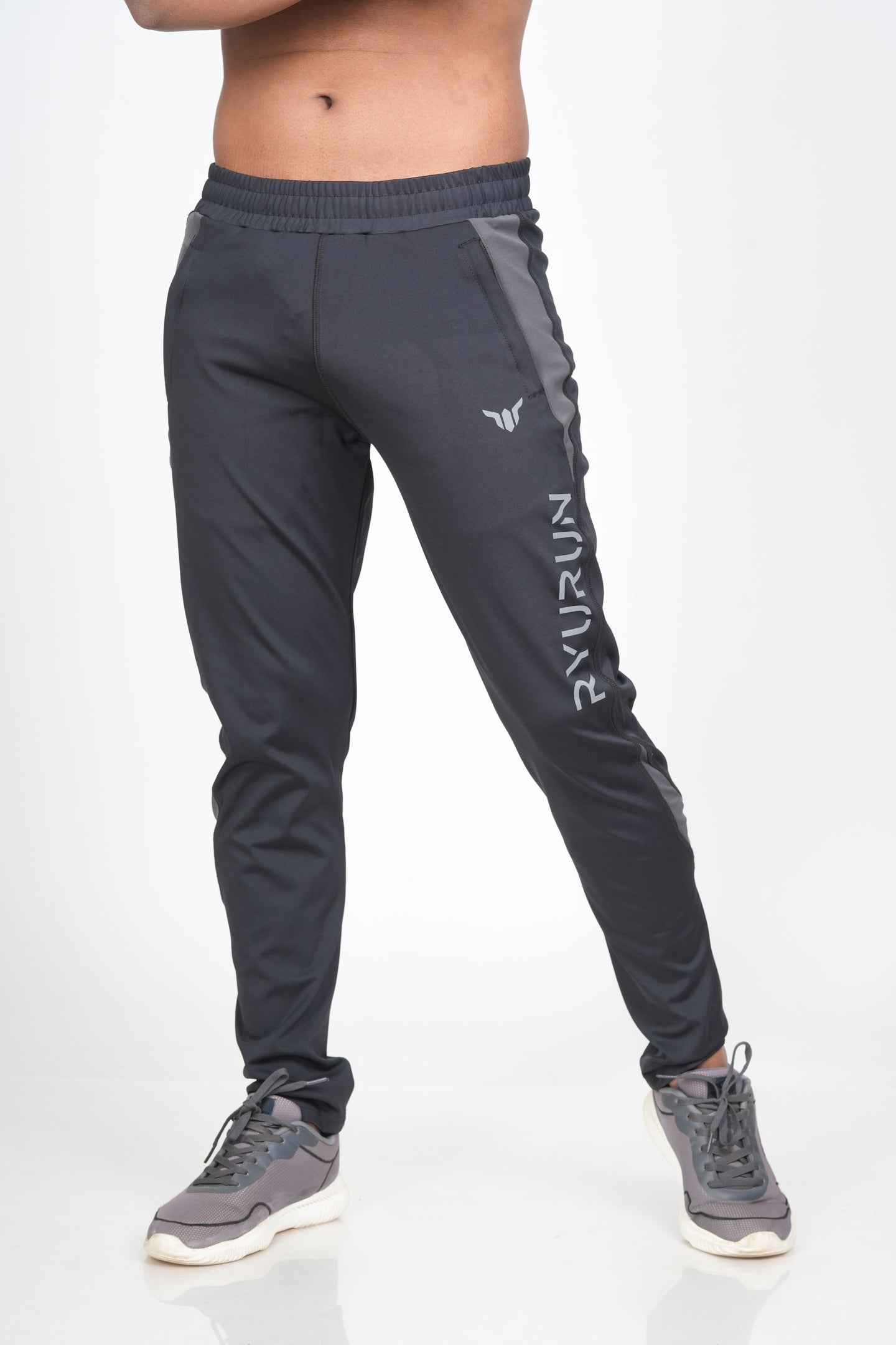 Men's Black Track Pant – Front View Showing Fit and Waistband Structure

