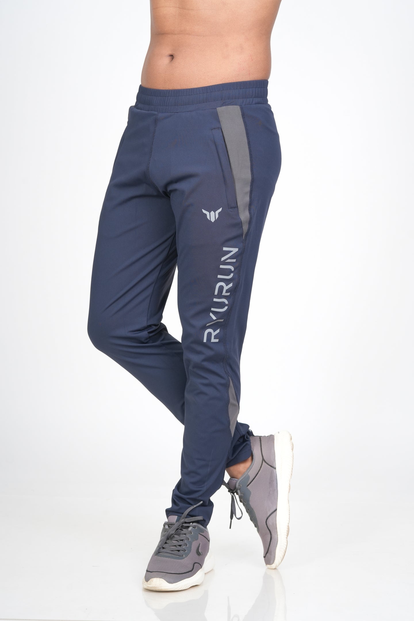 Men's Blue Track Pant – Front View Displaying Fit and Waistband