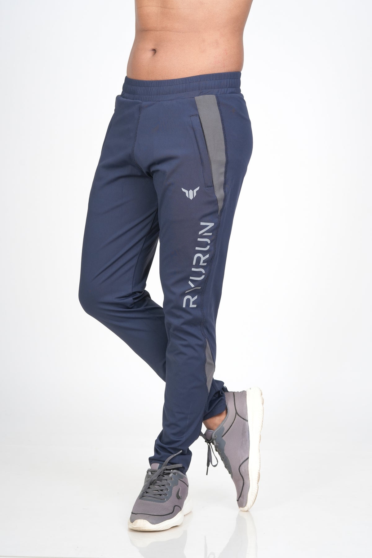 Men's Blue Track Pant – Front View Displaying Fit and Waistband