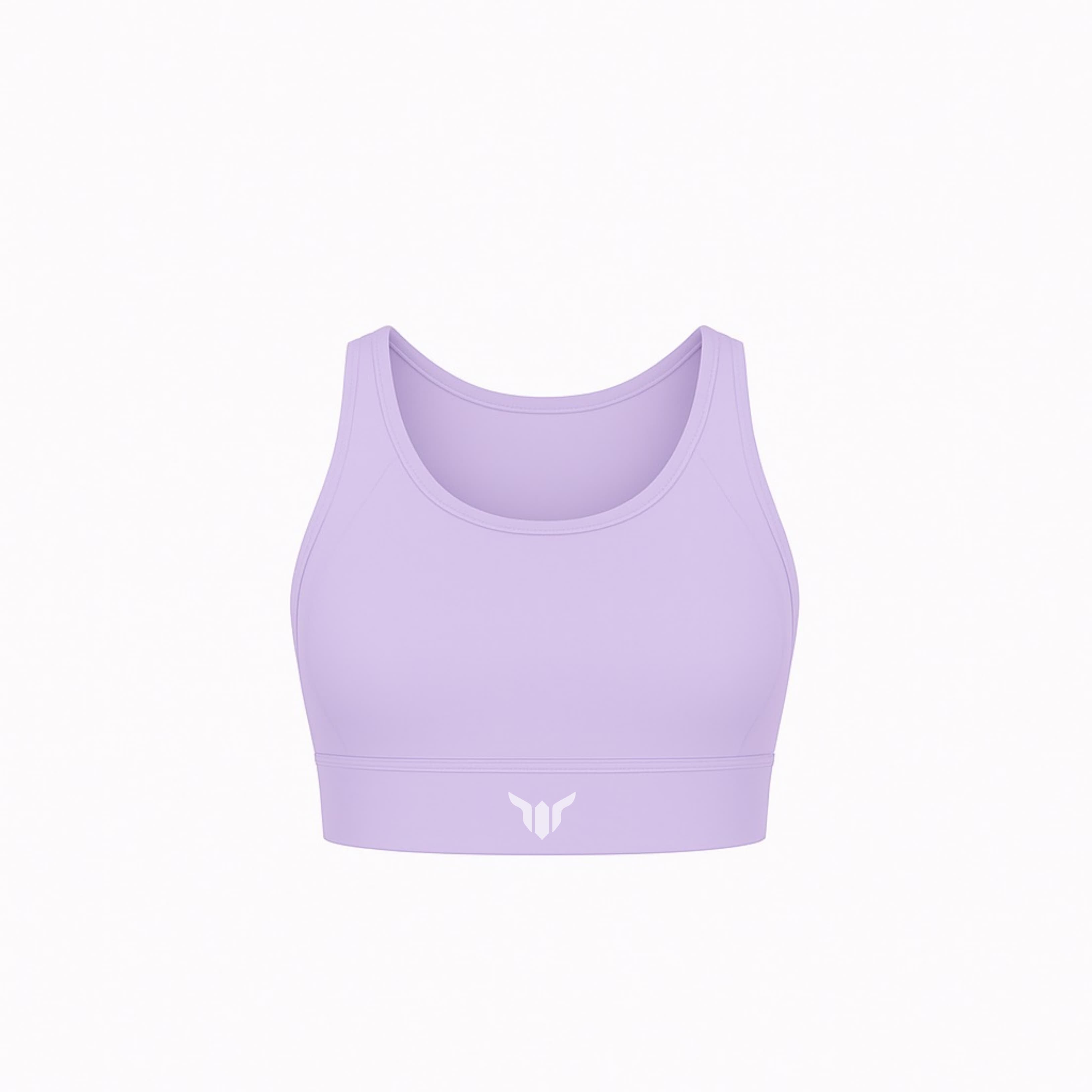 Women's Lavender Sports Bra – Product Mockup Highlighting Soft Fabric, Clean Neckline, and Minimal Design

